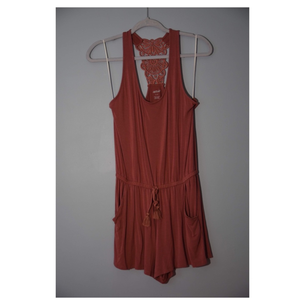 Aerie racerback romper with crochet detailed back
